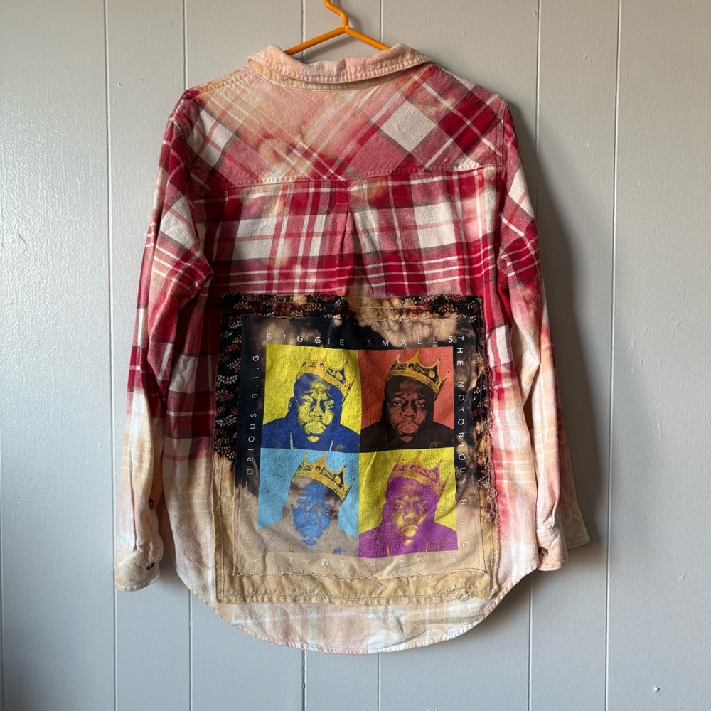 Notorious BIG Upcycled Bleach Distressed Flannel